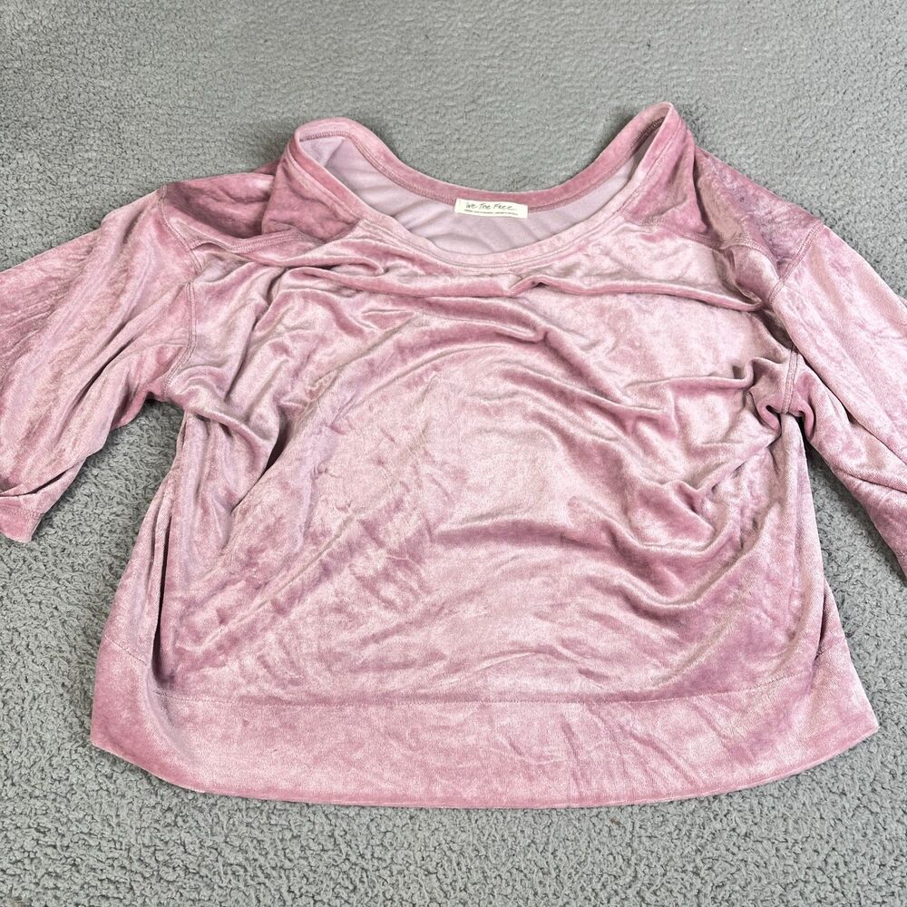 WE THE FREE People Top Womens Medium Pink Crushed Velvet Short Sleeve Scoop Neck